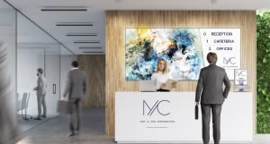 dcoration hall accueil entreprise avec un cadre textile mural led