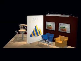 stand design original sur mesure en tissu tendu vue perspective