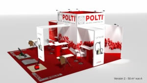 stand Polti avec caisson lumineux rendu 3D