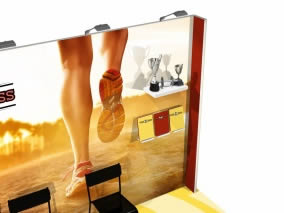 stand reconfigurable en tissu avec tagres et porte-brochures