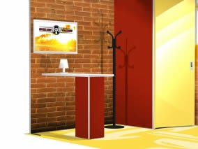 stand reconfigurable en tissu avec table discussion