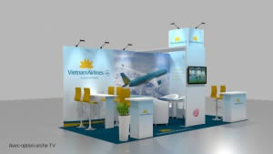 stand Vietnam Airlines avec option TV rendu 3D